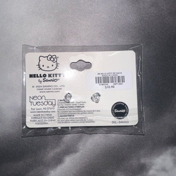 Hello Kitty By Sanrio Cute Pink White Front/Back Nickel-Free Stud Earrings NEW - Picture 3 of 3